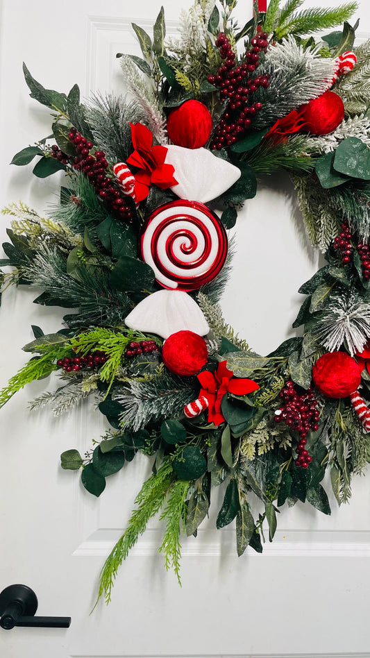 Peppermint Swirl Candy Holiday Wreath - 28"