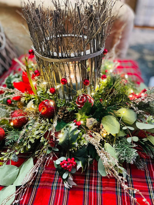 Rustic Berry & Pine Centerpiece - H15"|W23"