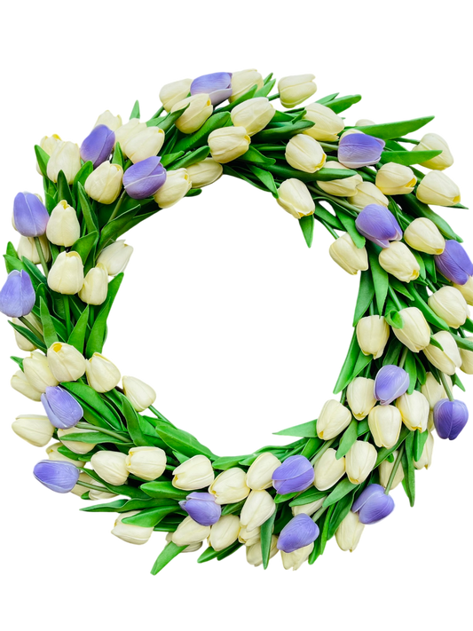Lush Tulip Celebration Wreath - 22" (Purple & White)