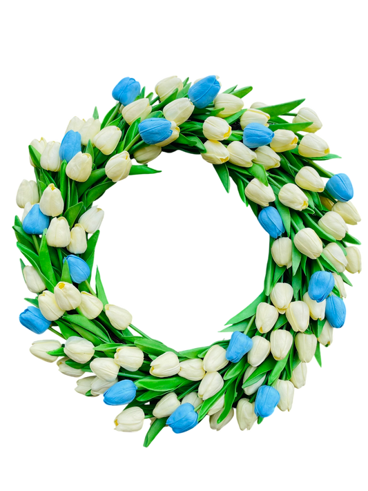 Lush Tulip Celebration Wreath - 22" (Blue & White)