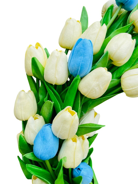 Lush Tulip Celebration Wreath - 22" (Blue & White)