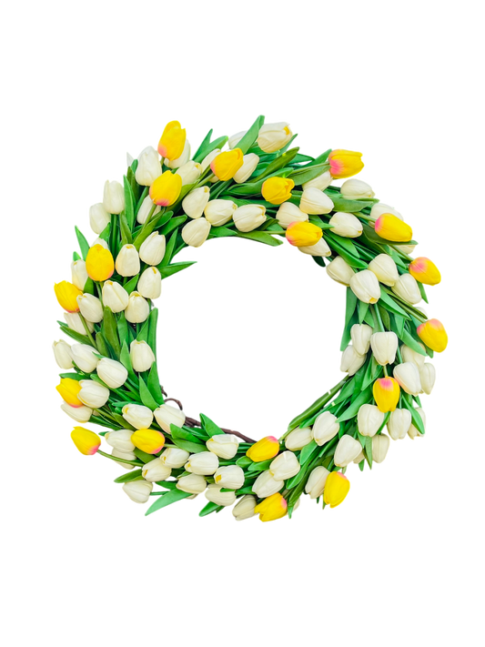 Lush Tulip Celebration Wreath - 22" (Yellow & White)