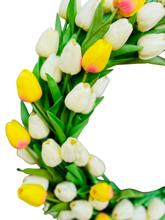 Lush Tulip Celebration Wreath - 22" (Yellow & White)