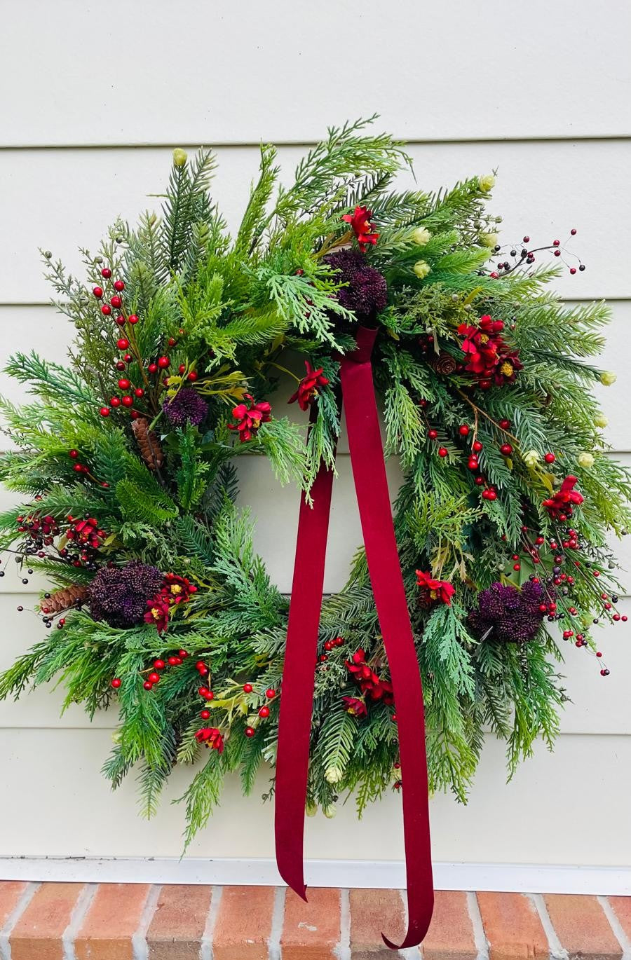 Festive Pine & Velvet Ribbon Wreath - 26"/28"