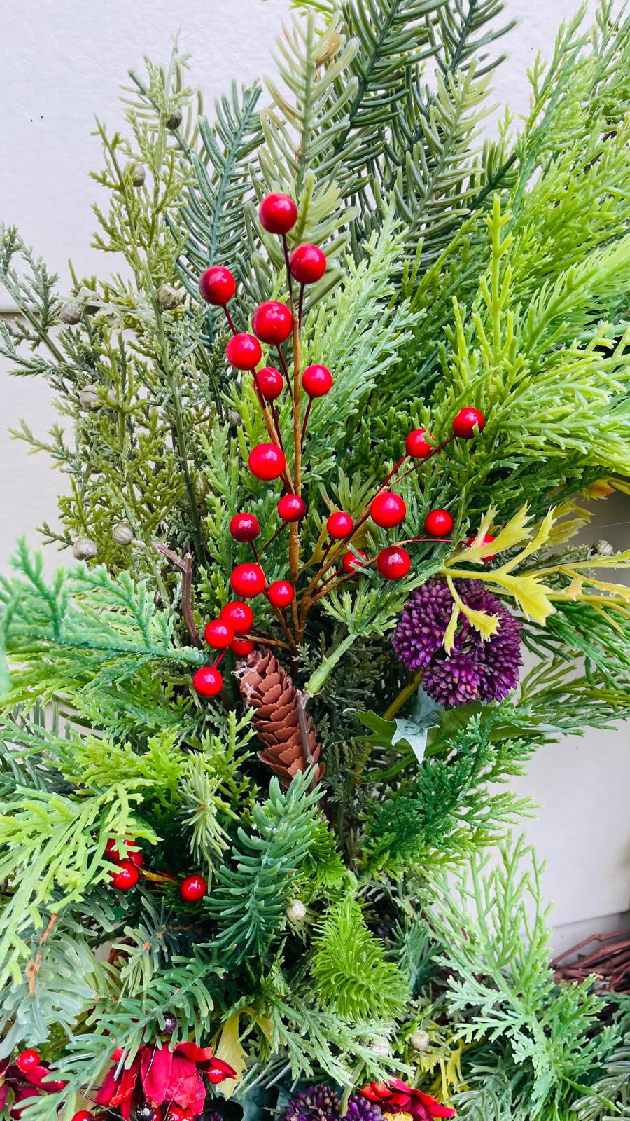 Festive Pine & Velvet Ribbon Wreath - 26"/28"