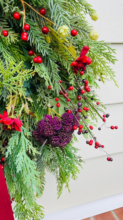 Festive Pine & Velvet Ribbon Wreath - 26"/28"