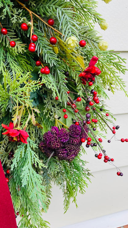 Festive Pine & Velvet Ribbon Wreath - 26"/28"