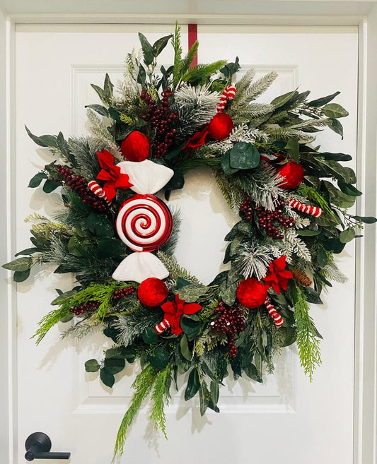 Peppermint Swirl Candy Holiday Wreath - 28"