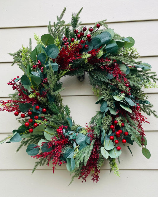 Traditional Holly and Pine Wreath - 26"
