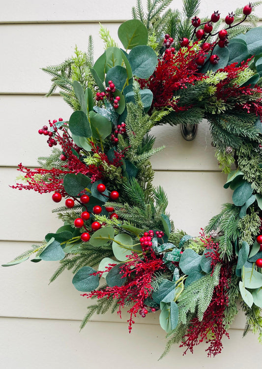 Traditional Holly and Pine Wreath - 26"