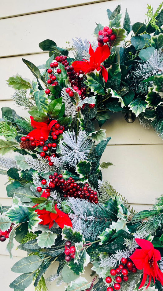 Holly Berry Poinsettia Wreath - 30"
