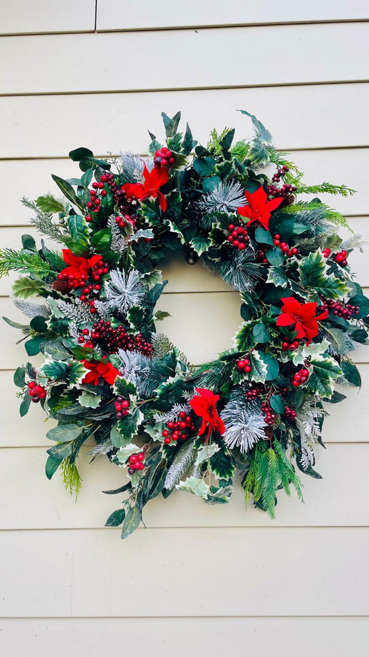 Holly Berry Poinsettia Wreath - 30"
