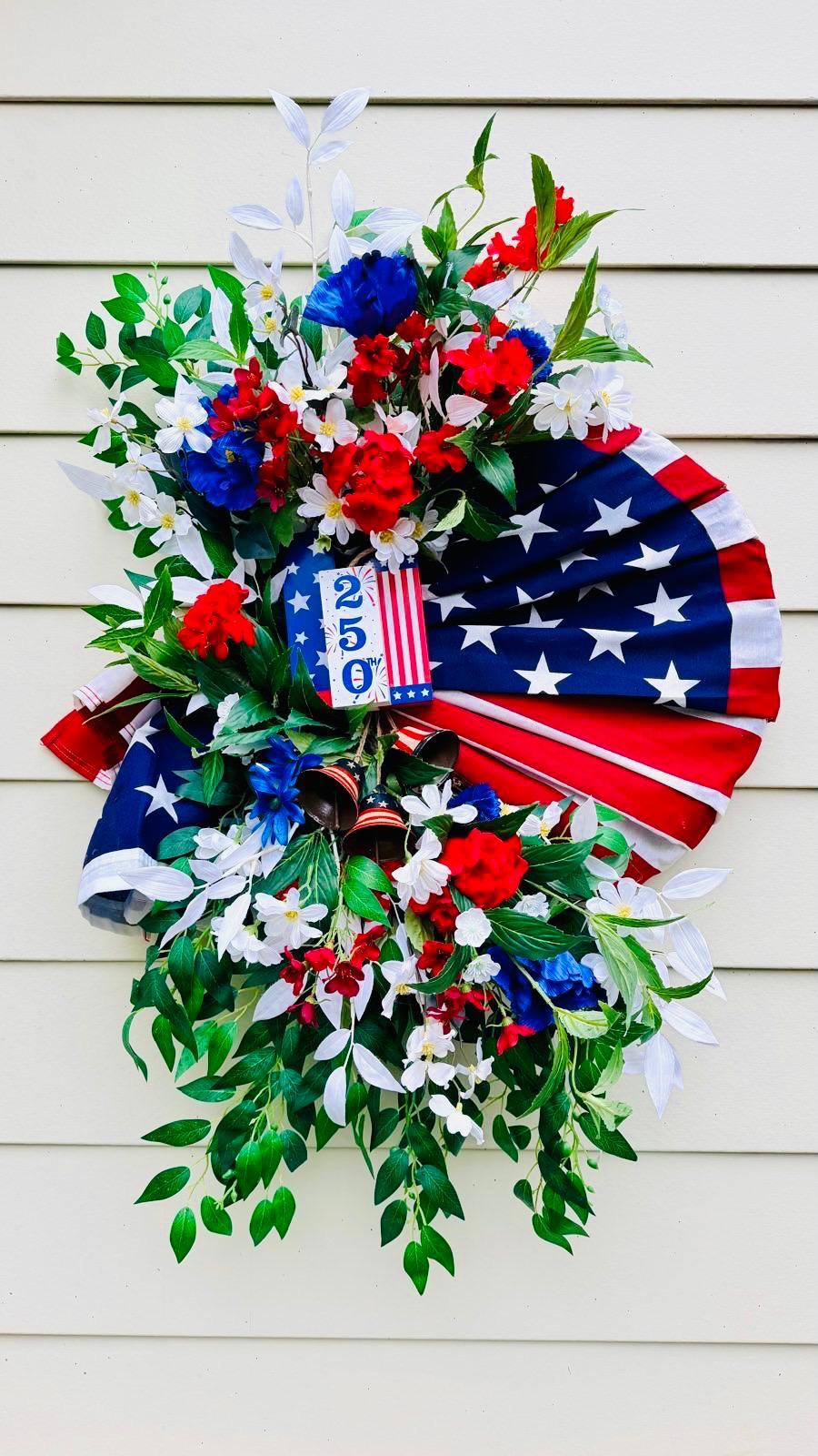 Stars & Stripes 250th Anniversary Patriotic Wreath - 36"