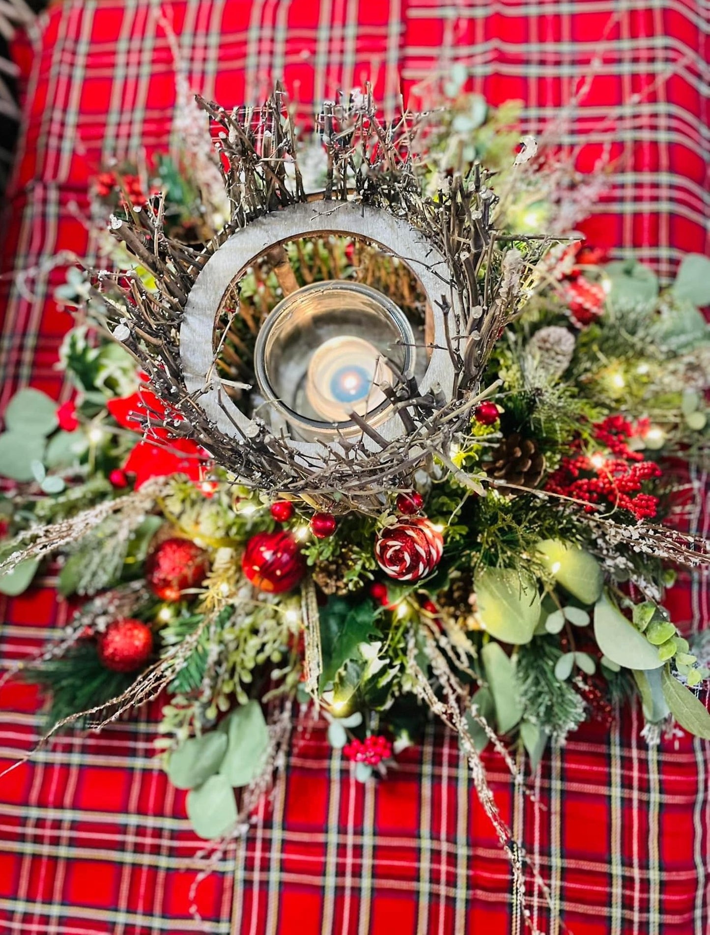 Rustic Berry & Pine Centerpiece - H15"|W23"