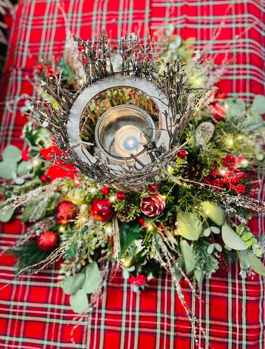 Rustic Berry & Pine Centerpiece - H15"|W23"