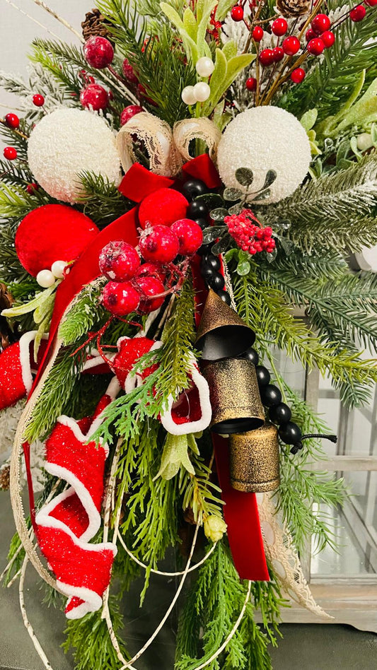 Festive Pine & Berry Lantern Centerpiece